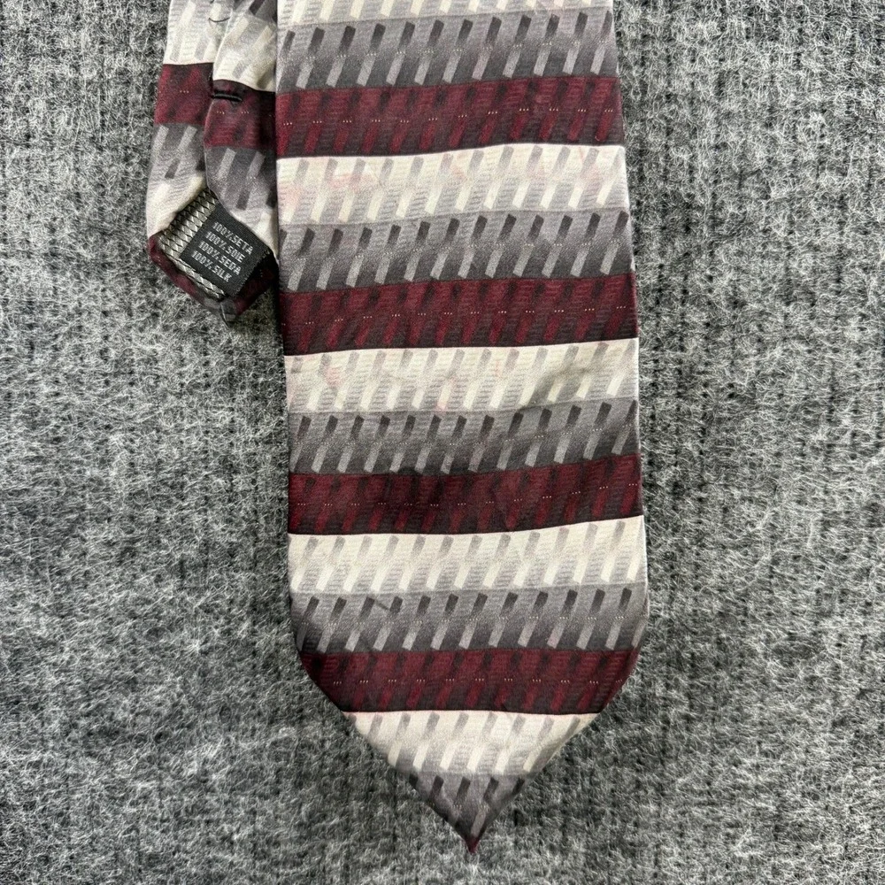 Giorgio‎ Brutini Collezione Mens Silk Necktie Burgundy Grey Striped Formal Tie